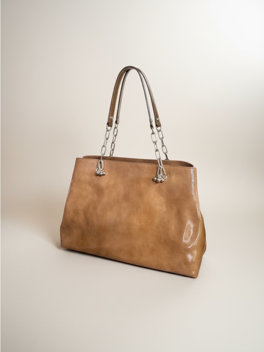 Kate Spade Patent Leather Tote Brown Gold Chain Large Shoulder Bag EUC - Picture 3 of 12